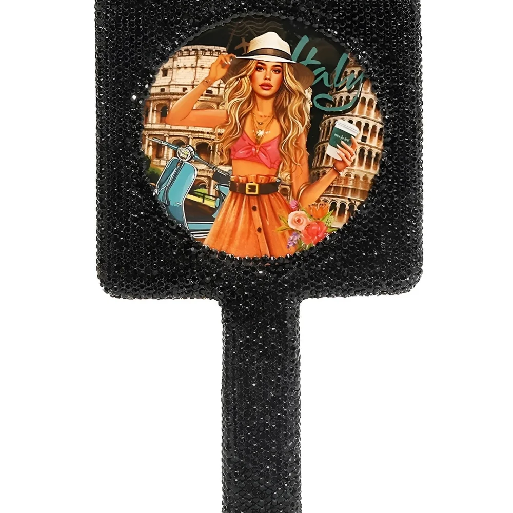 Nicole Lee Rhinestone Encrusted Handheld Round Face Mirror Beauty Vanity Travel